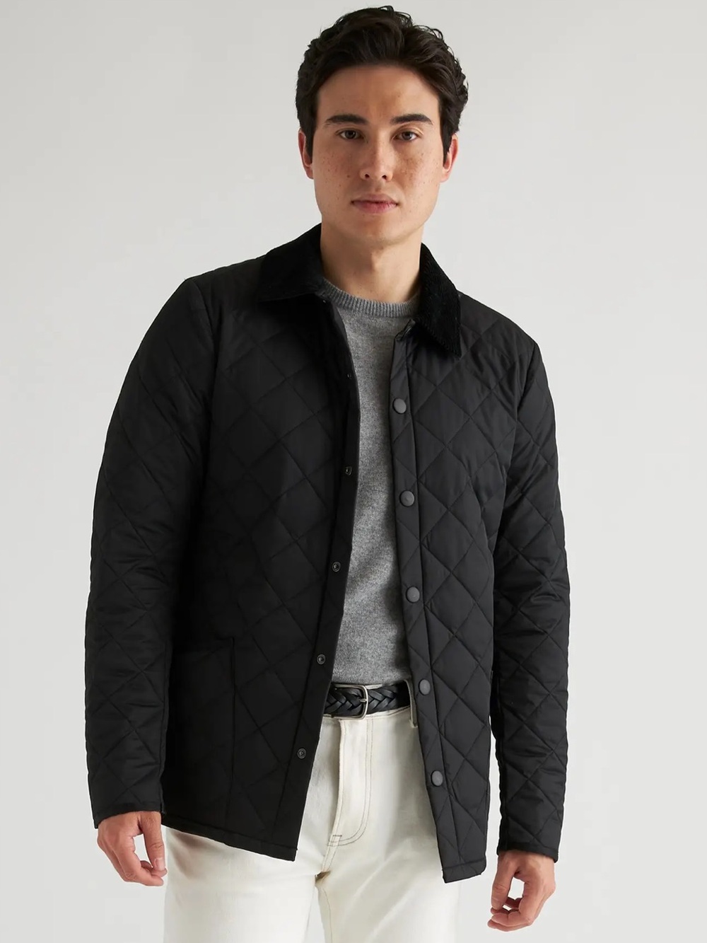 Quince Mens Featherless Quilted Corduroy Collar Black Jacket Coat Size Small